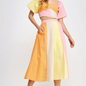 Set crop top colores y falda orange pink y yellow