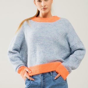 Sweater Naranja Con Azul Claro