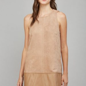 Mini Dress Camel Terciopelo con Plastipiel