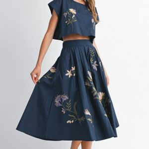 Set Maxi Skirt Con Top Navy con Flores