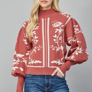 Sweater rojo quemado con print blanco