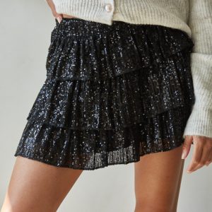 Falda chaquira negra 3 olanes