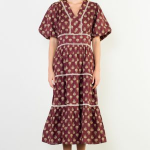 Maxi dress burgundy con estampado flores