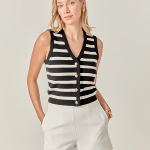 Chaleco rayas negras con blanco y botones