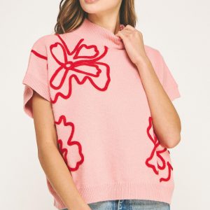 Sweater rosa con rojo