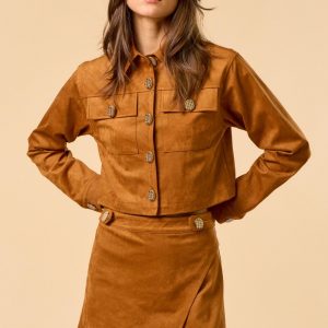 Set camel falda con chamarra suade