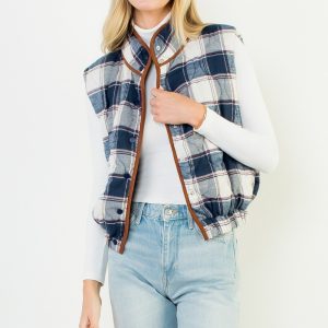 Chaleco cuadritos azules con café