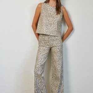 Pants y top animal print beige multi
