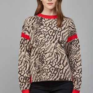 Sweater outline rojo con manchas animal