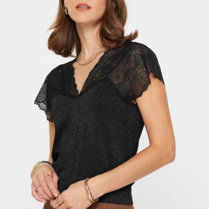 Top negro gliter con encaje