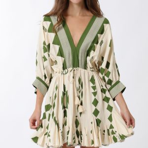 Mini dress crema con verde