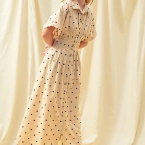 Maxi dress polka dot oatmeal con negro