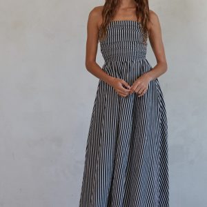 Strapless maxi dress rayas blanco con negro