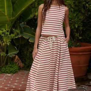 Set falda con blusa rayas rojo con blanco