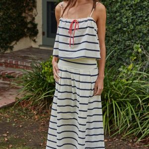 Falda y top cream navy rayas