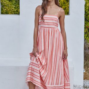 Maxi dress lineas rojas con rosa