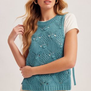 Chaleco azul tejido con liston lateral