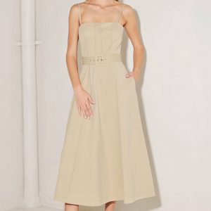 Maxi dress beige taupe algodón