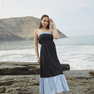 Halter dress NITA azul con rayas pecho baby blue