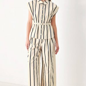 Set stripped ecru con navy