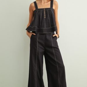 Set navy top con pantalon botones madera