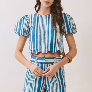 Set rayas azules con bies rojo