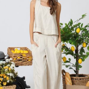 Set oatmeal pantalon con top