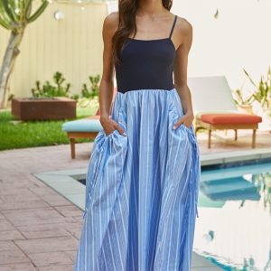 Set blue Mariete bodice Dress azul con rayas falda