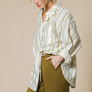 Camisa rayas crema con verde