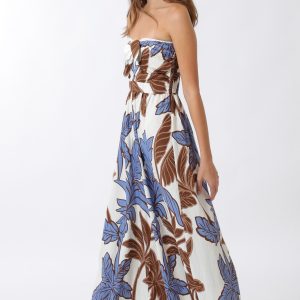 Maxi dress ivory y café flores grandes