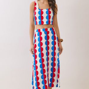 Set retro rojo con azul falda y top