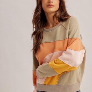 Top gris color block retro