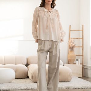 Pantalon wide legs beige claro