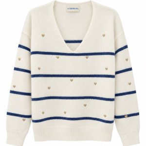 Sweater rayas AZULES con corazones dorados