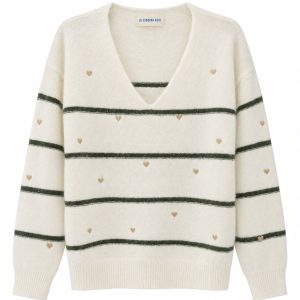 Sweater rayas verdes con corazones dorados