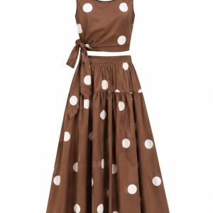 Set falda café con top lunares