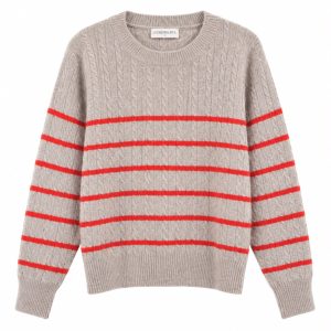 Sweater rayas moca con naranja