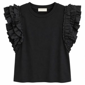H Top negro con ruffle mangas